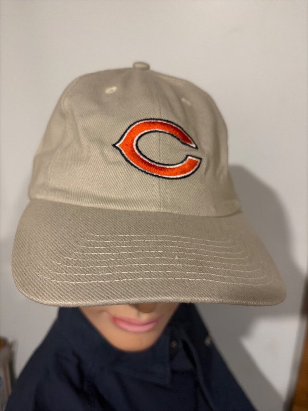 VTG NFL Chicago Bears Beige Adjustable Baseball Cap Embroidered Logo